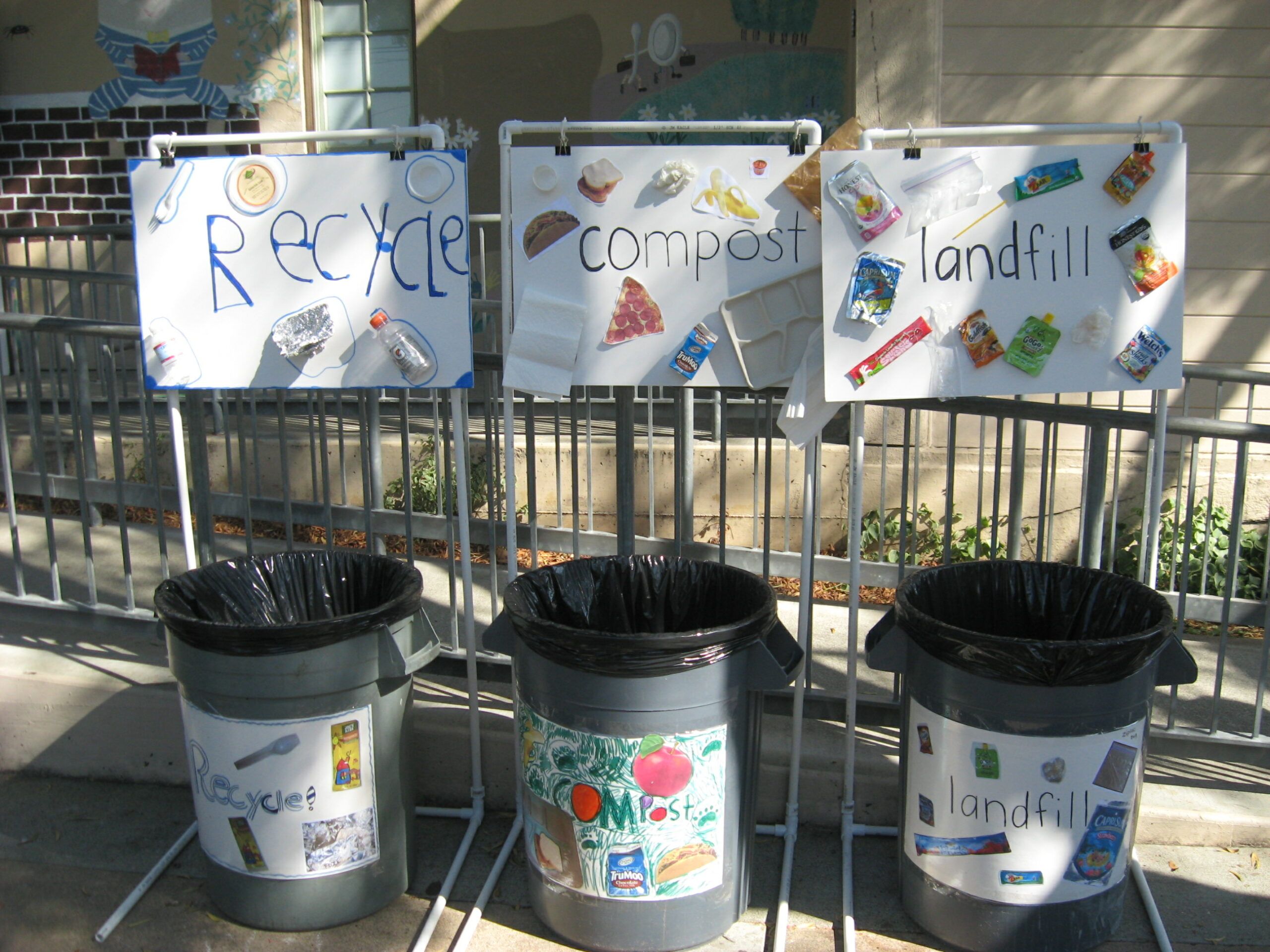 Recycling, Compost, and Garbage Station at Washington Elementary School